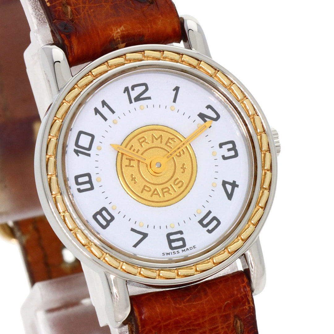 HERMES Watches Quartz Stainless Steel, Leather Silver Serie white dial Women Used Authentic