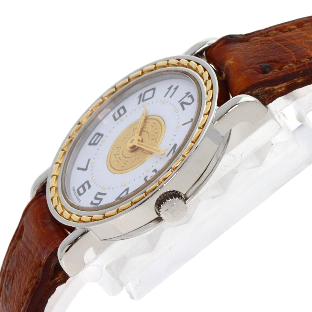 HERMES Watches Quartz Stainless Steel, Leather Silver Serie white dial Women Used Authentic