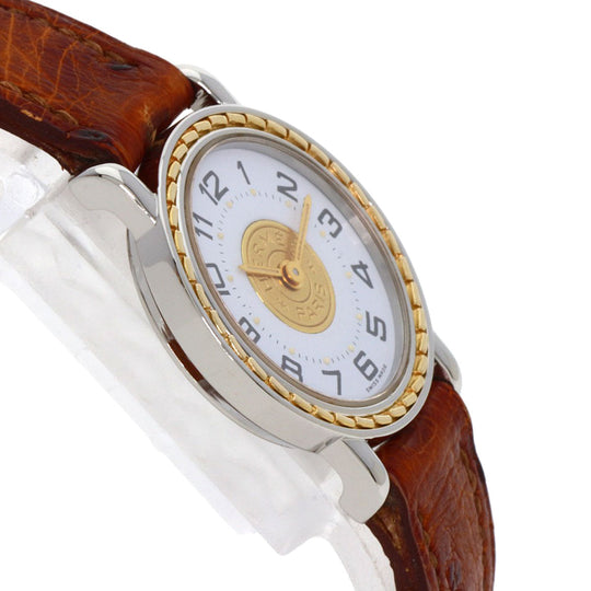 HERMES Watches Quartz Stainless Steel, Leather Silver Serie white dial Women Used Authentic