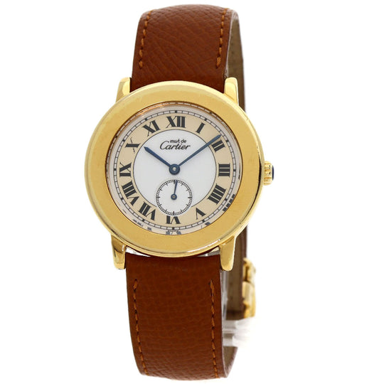 CARTIER Watches Quartz Gold Plated, Leather gold Mast 2 Rondo white dial Boys Used Authentic