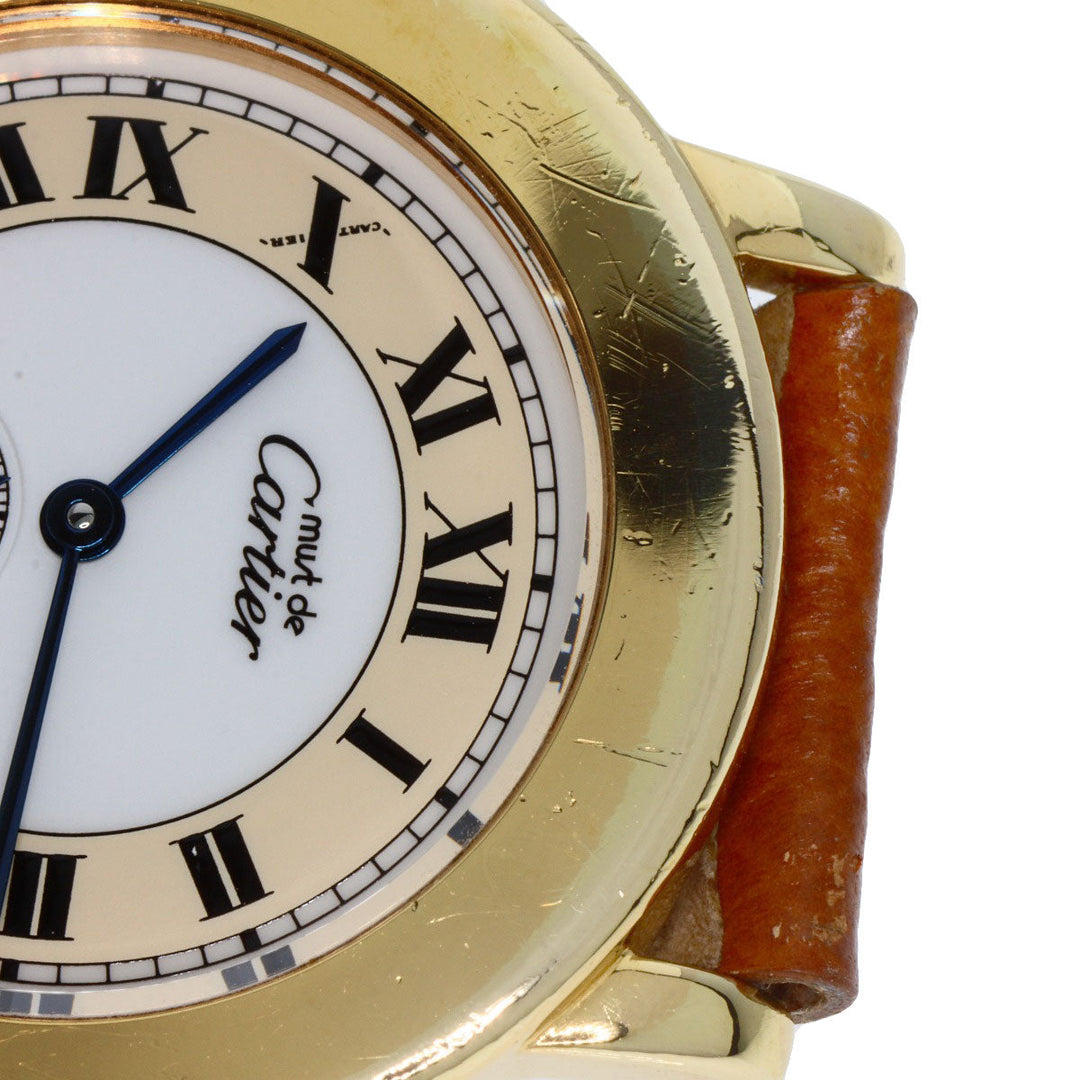 CARTIER Watches Quartz Gold Plated, Leather gold Mast 2 Rondo white dial Boys Used Authentic