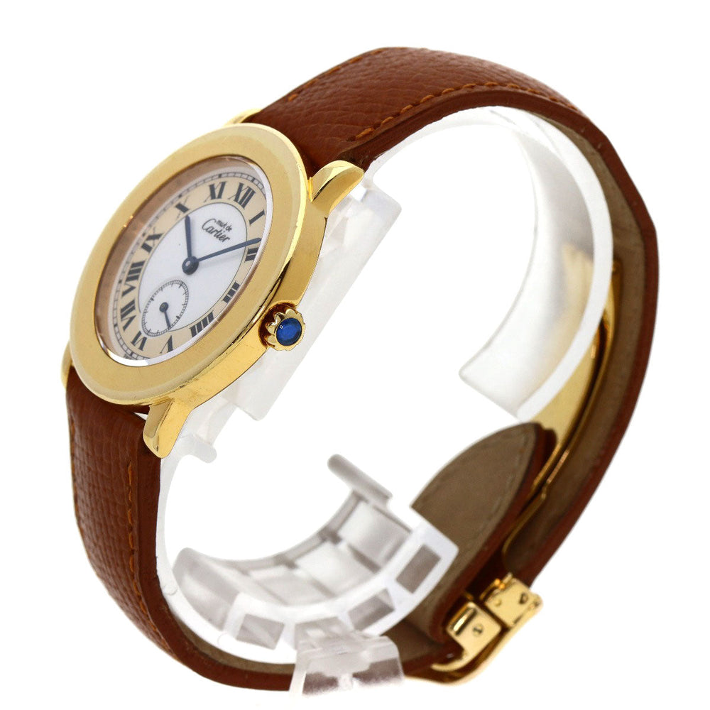 CARTIER Watches Quartz Gold Plated, Leather gold Mast 2 Rondo white dial Boys Used Authentic