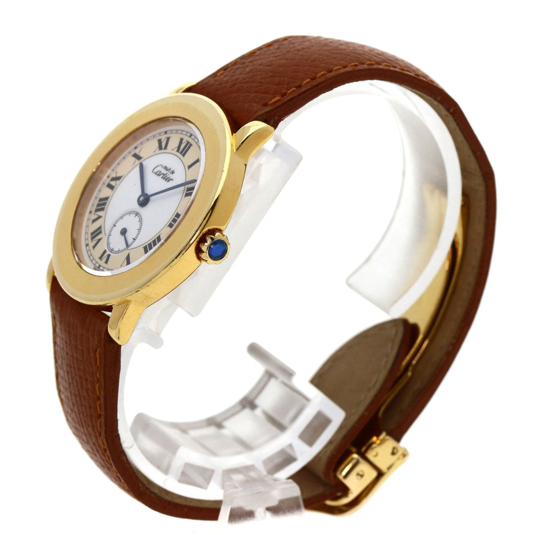 CARTIER Watches Quartz Gold Plated, Leather gold Mast 2 Rondo white dial Boys Used Authentic