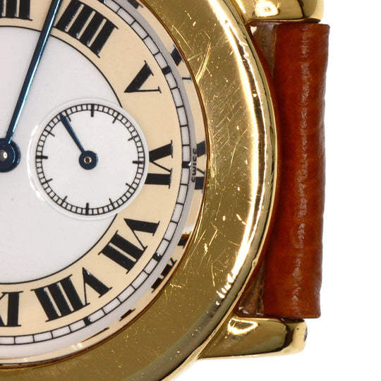 CARTIER Watches Quartz Gold Plated, Leather gold Mast 2 Rondo white dial Boys Used Authentic