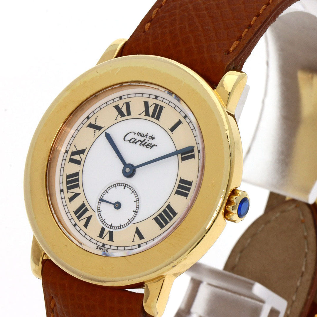 CARTIER Watches Quartz Gold Plated, Leather gold Mast 2 Rondo white dial Boys Used Authentic