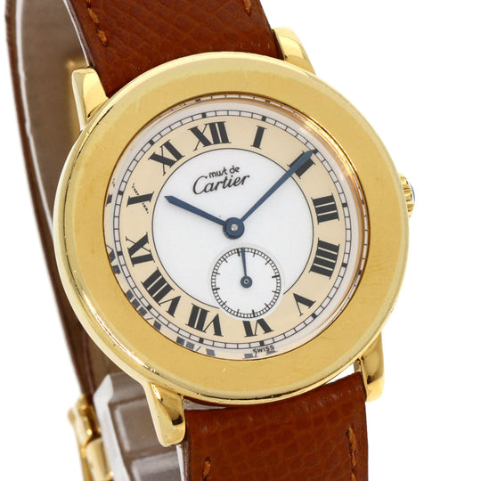 CARTIER Watches Quartz Gold Plated, Leather gold Mast 2 Rondo white dial Boys Used Authentic
