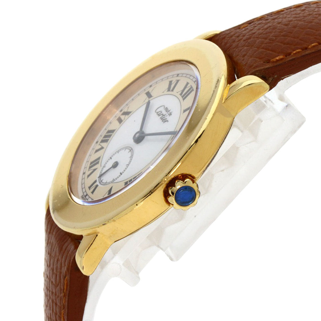 CARTIER Watches Quartz Gold Plated, Leather gold Mast 2 Rondo white dial Boys Used Authentic