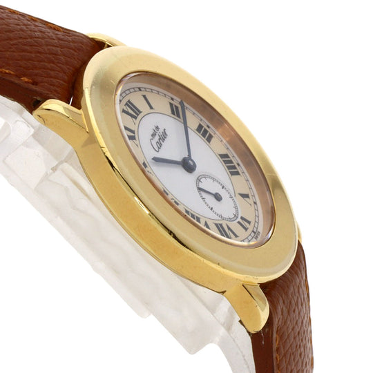 CARTIER Watches Quartz Gold Plated, Leather gold Mast 2 Rondo white dial Boys Used Authentic