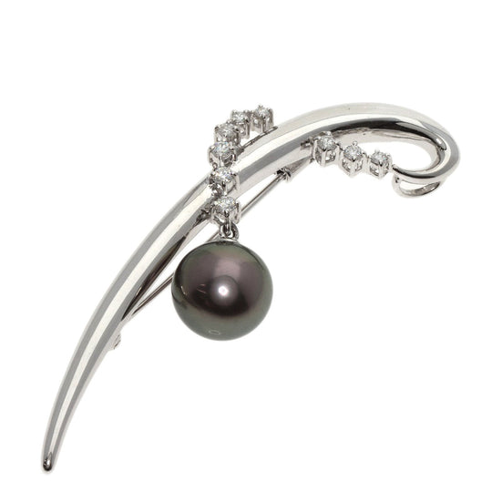 TASAKI Brooch PT900 Silver Black pearl diamond Women Used Authentic