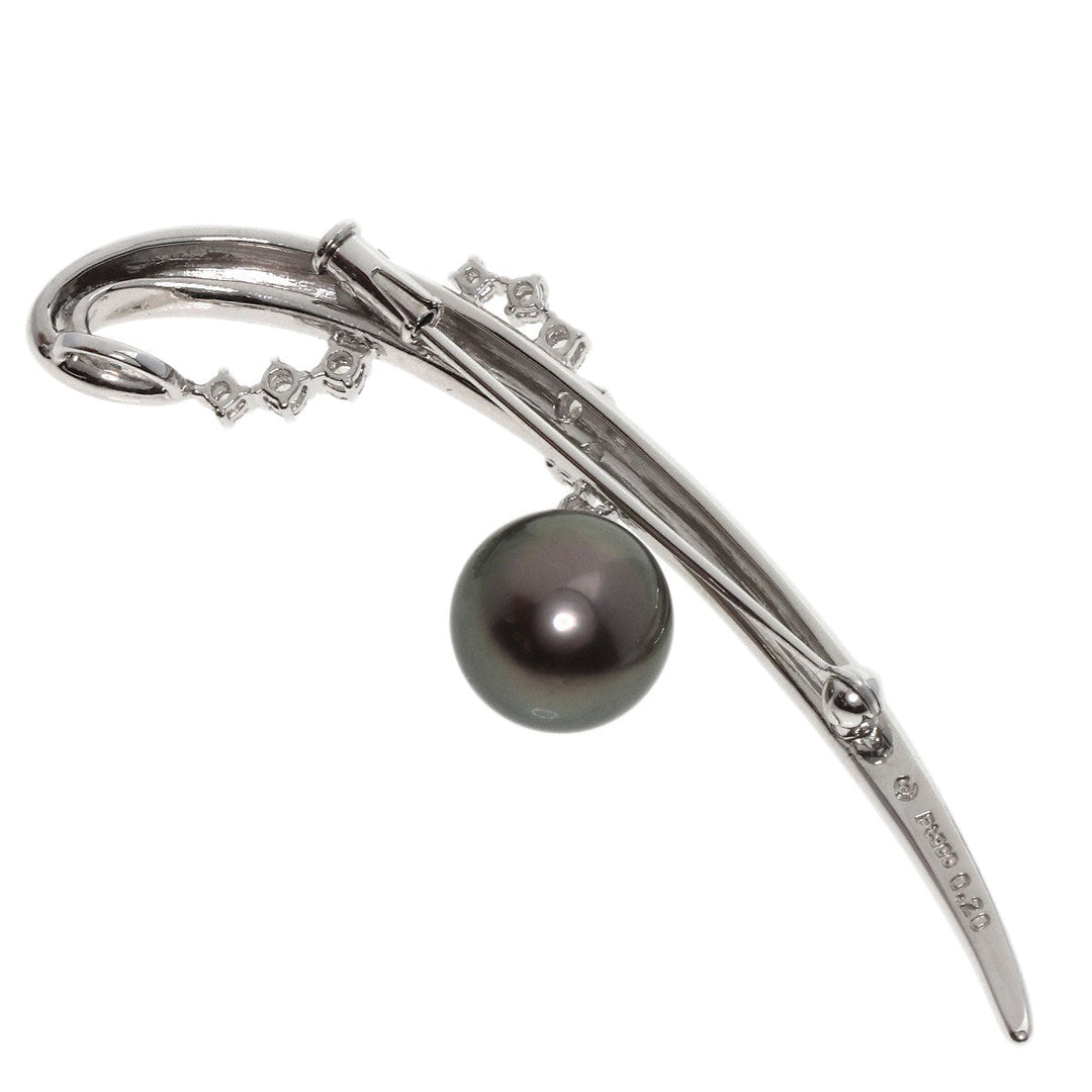 TASAKI Brooch PT900 Silver Black pearl diamond Women Used Authentic