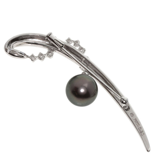 TASAKI Brooch PT900 Silver Black pearl diamond Women Used Authentic