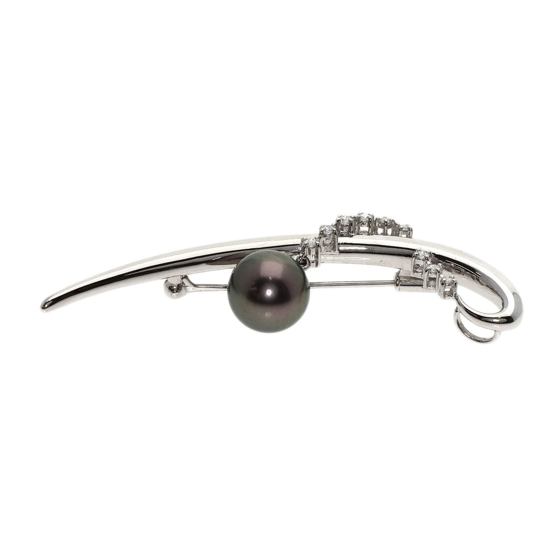 TASAKI Brooch PT900 Silver Black pearl diamond Women Used Authentic