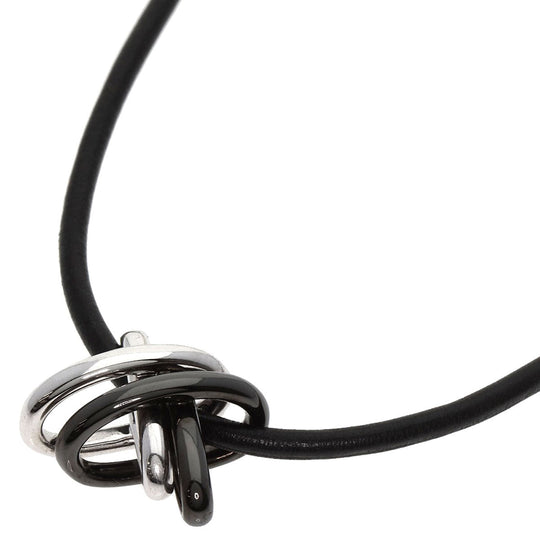 MIKIMOTO Necklace K18WG, leather Silver Design choker Women Used Authentic