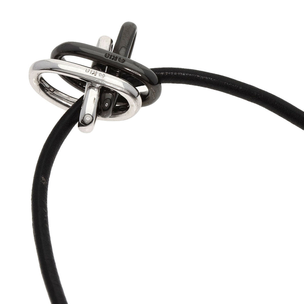 MIKIMOTO Necklace K18WG, leather Silver Design choker Women Used Authentic