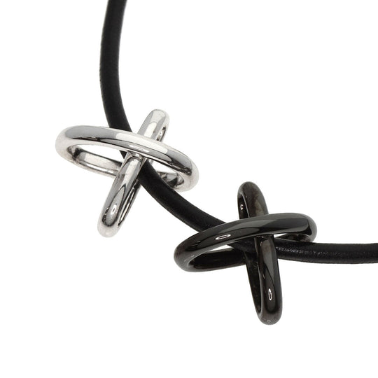 MIKIMOTO Necklace K18WG, leather Silver Design choker Women Used Authentic