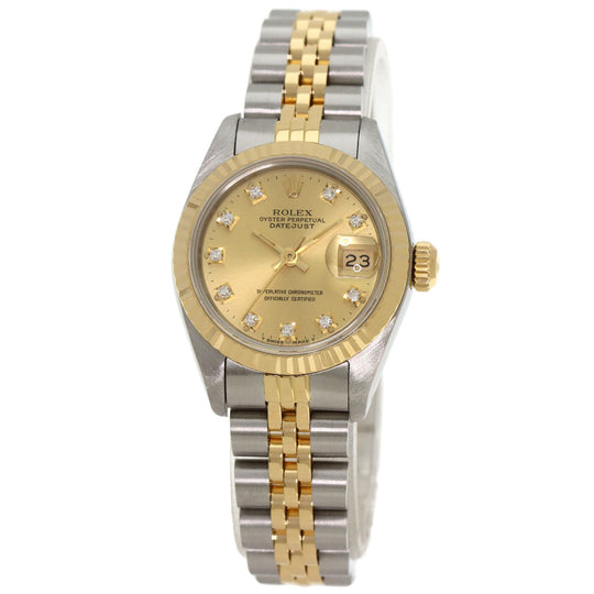 ROLEX Watches Mechanical Automatic 69173G Stainless Steel , SSxK18YG gold Datejust 10P Diamond Champagne Gold dial Women Used Authentic