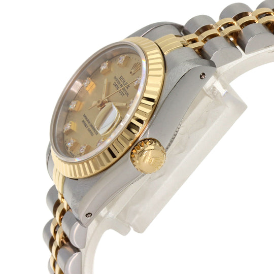 ROLEX Watches Mechanical Automatic 69173G Stainless Steel , SSxK18YG gold Datejust 10P Diamond Champagne Gold dial Women Used Authentic