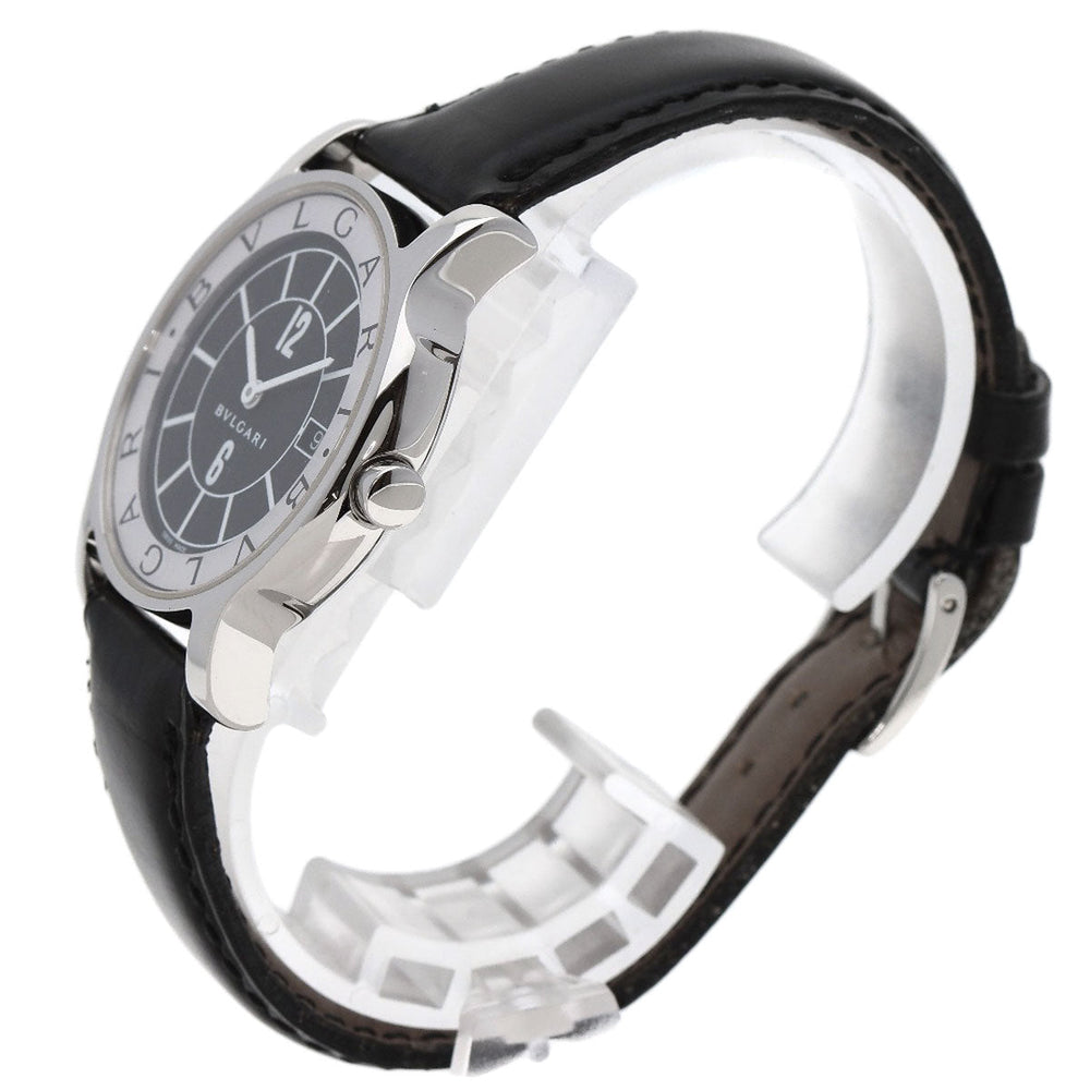 BVLGARI Watches Quartz ST35SLD Stainless Steel, Leather Silver Solo tempo black dial mens Used Authentic