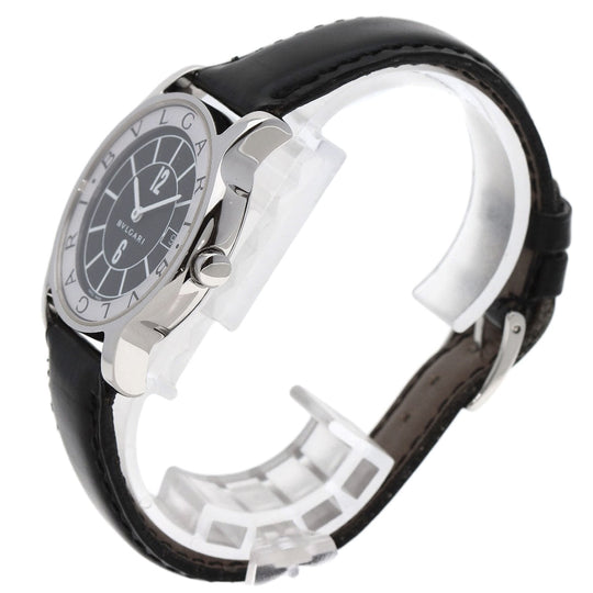 BVLGARI Watches Quartz ST35SLD Stainless Steel, Leather Silver Solo tempo black dial mens Used Authentic