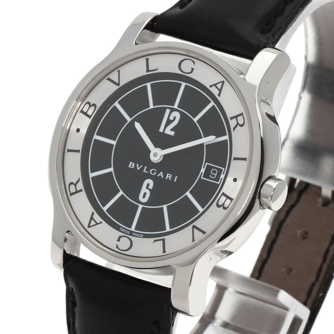 BVLGARI Watches Quartz ST35SLD Stainless Steel, Leather Silver Solo tempo black dial mens Used Authentic