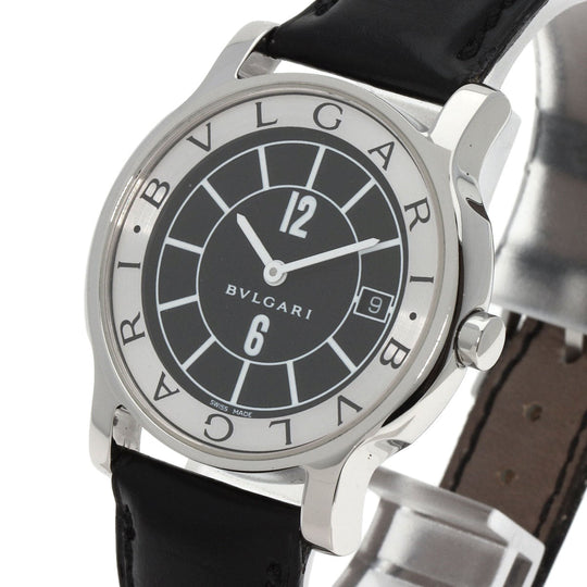 BVLGARI Watches Quartz ST35SLD Stainless Steel, Leather Silver Solo tempo black dial mens Used Authentic