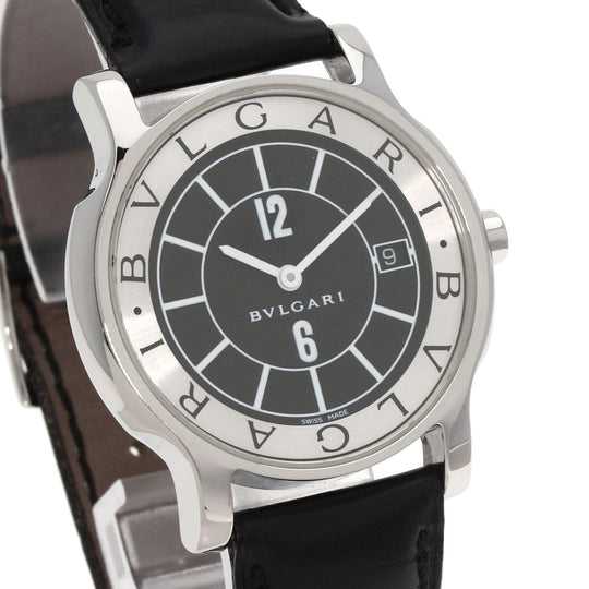 BVLGARI Watches Quartz ST35SLD Stainless Steel, Leather Silver Solo tempo black dial mens Used Authentic