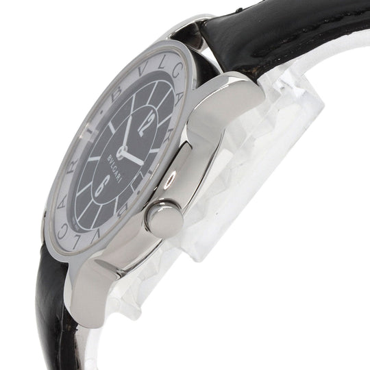 BVLGARI Watches Quartz ST35SLD Stainless Steel, Leather Silver Solo tempo black dial mens Used Authentic