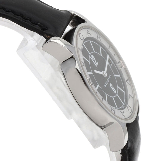 BVLGARI Watches Quartz ST35SLD Stainless Steel, Leather Silver Solo tempo black dial mens Used Authentic
