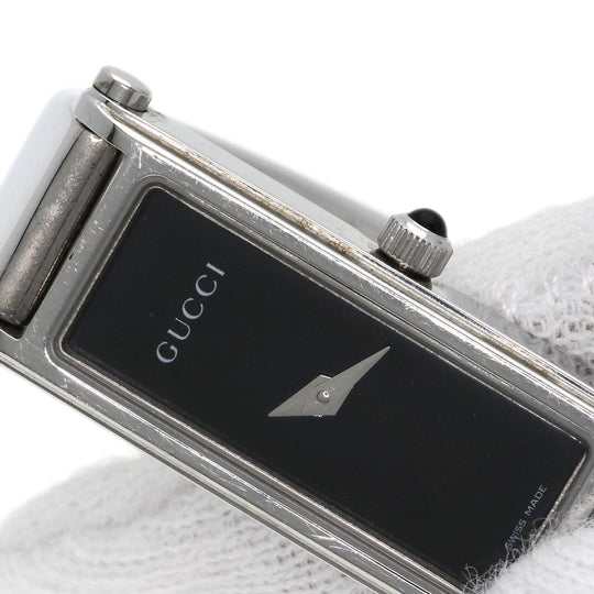 GUCCI Watches Quartz 1500L Stainless Steel , Stainless Steel Silver Square face black dial Women Used Authentic