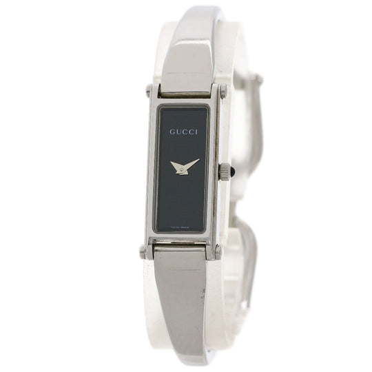GUCCI Watches Quartz 1500L Stainless Steel , Stainless Steel Silver Square face black dial Women Used Authentic