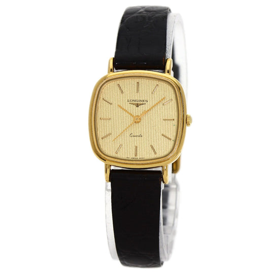 LONGINES Watches Quartz Gold Plated, Leather gold Square face gold dial Women Used Authentic