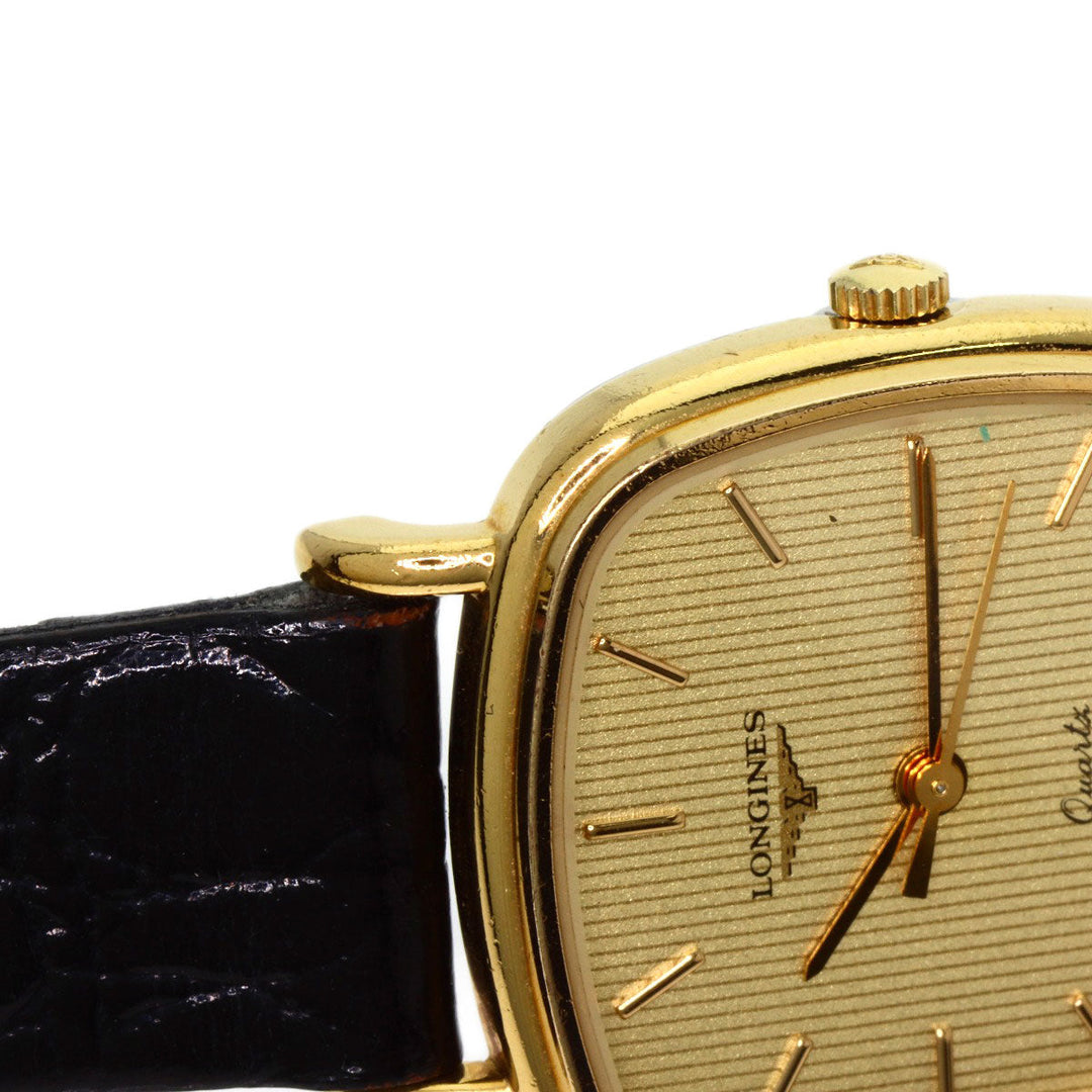 LONGINES Watches Quartz Gold Plated, Leather gold Square face gold dial Women Used Authentic