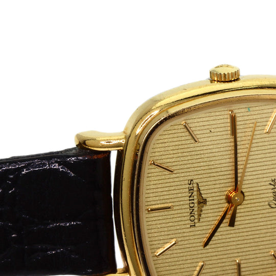 LONGINES Watches Quartz Gold Plated, Leather gold Square face gold dial Women Used Authentic