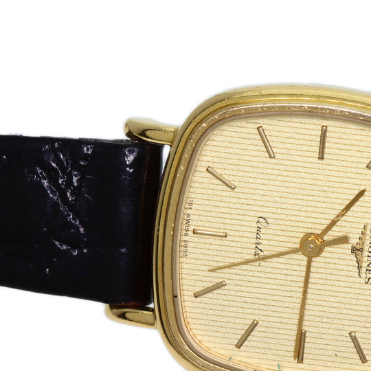 LONGINES Watches Quartz Gold Plated, Leather gold Square face gold dial Women Used Authentic