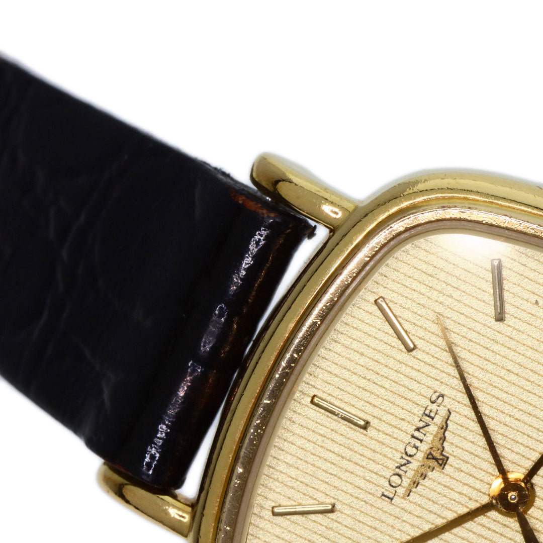 LONGINES Watches Quartz Gold Plated, Leather gold Square face gold dial Women Used Authentic