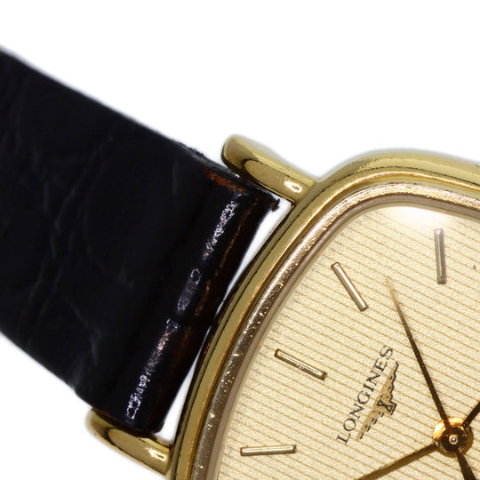 LONGINES Watches Quartz Gold Plated, Leather gold Square face gold dial Women Used Authentic