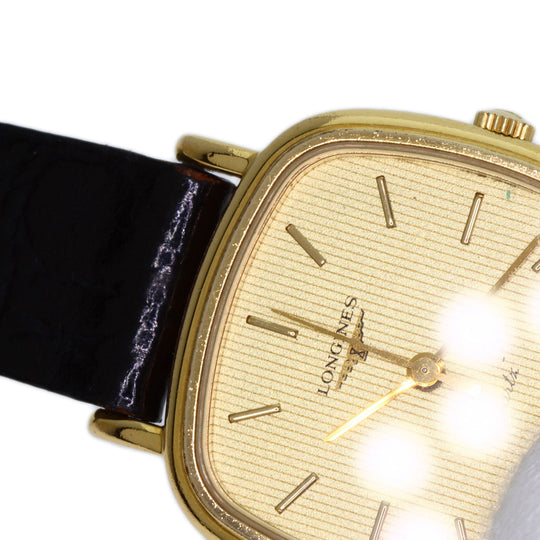 LONGINES Watches Quartz Gold Plated, Leather gold Square face gold dial Women Used Authentic