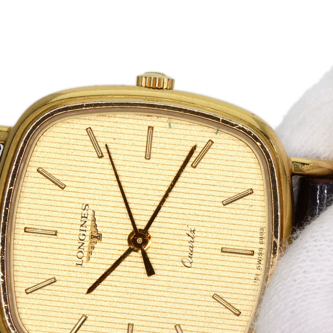 LONGINES Watches Quartz Gold Plated, Leather gold Square face gold dial Women Used Authentic