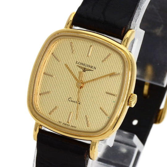 LONGINES Watches Quartz Gold Plated, Leather gold Square face gold dial Women Used Authentic