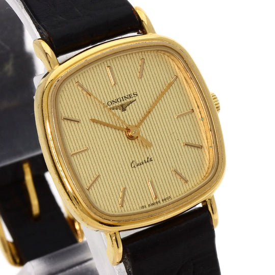LONGINES Watches Quartz Gold Plated, Leather gold Square face gold dial Women Used Authentic