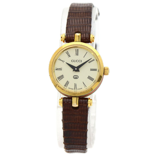 GUCCI Watches Quartz Gold Plated, Leather gold Sherry line Ivory dial Women Used Authentic