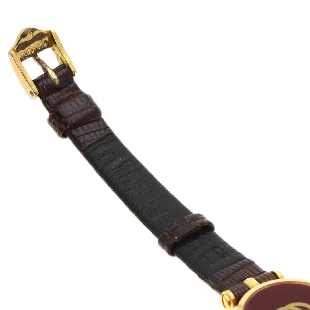 GUCCI Watches Quartz Gold Plated, Leather gold Sherry line Ivory dial Women Used Authentic
