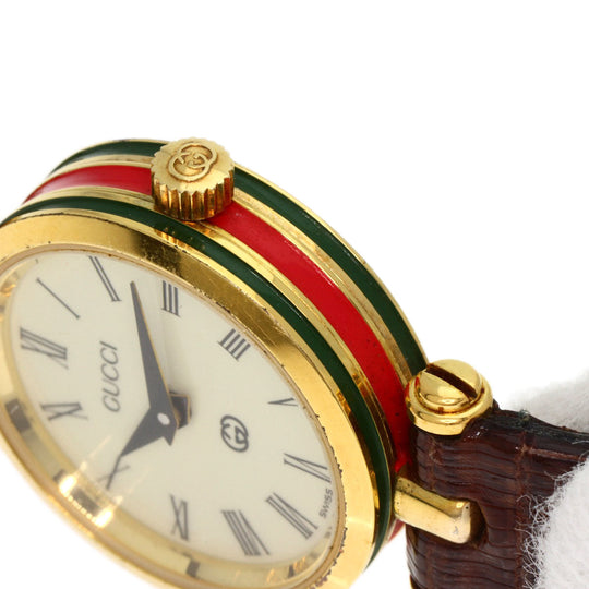 GUCCI Watches Quartz Gold Plated, Leather gold Sherry line Ivory dial Women Used Authentic