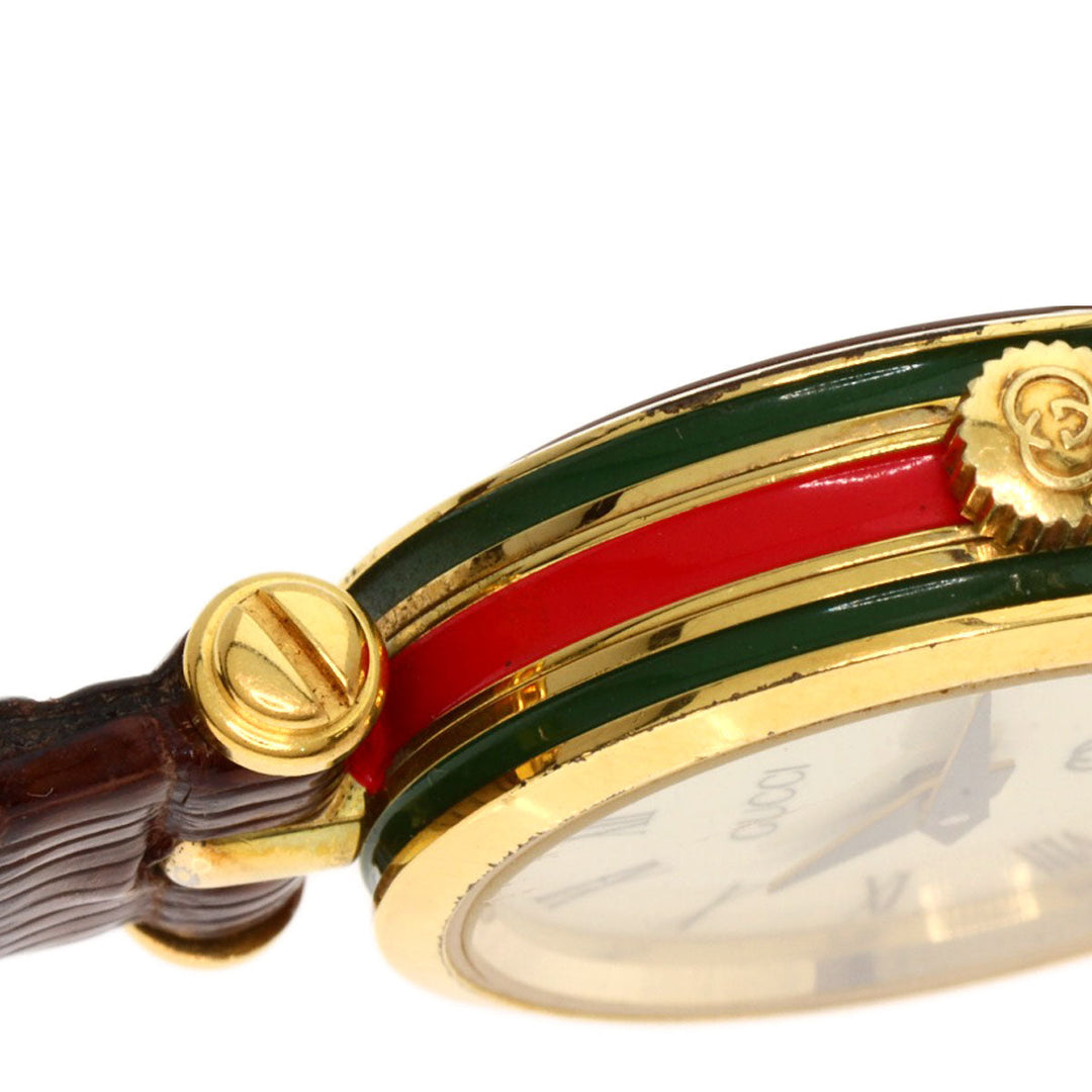 GUCCI Watches Quartz Gold Plated, Leather gold Sherry line Ivory dial Women Used Authentic
