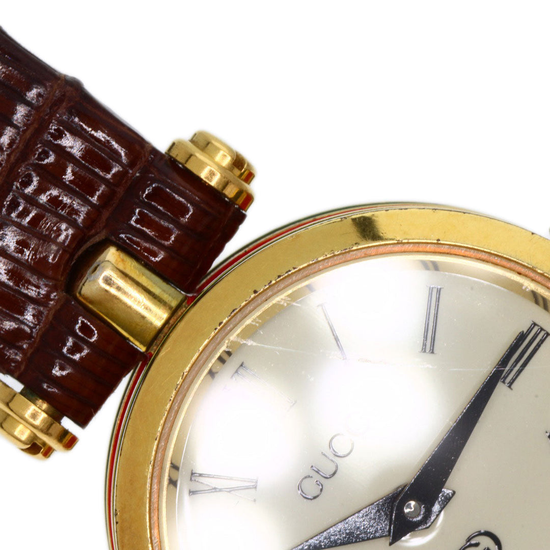 GUCCI Watches Quartz Gold Plated, Leather gold Sherry line Ivory dial Women Used Authentic