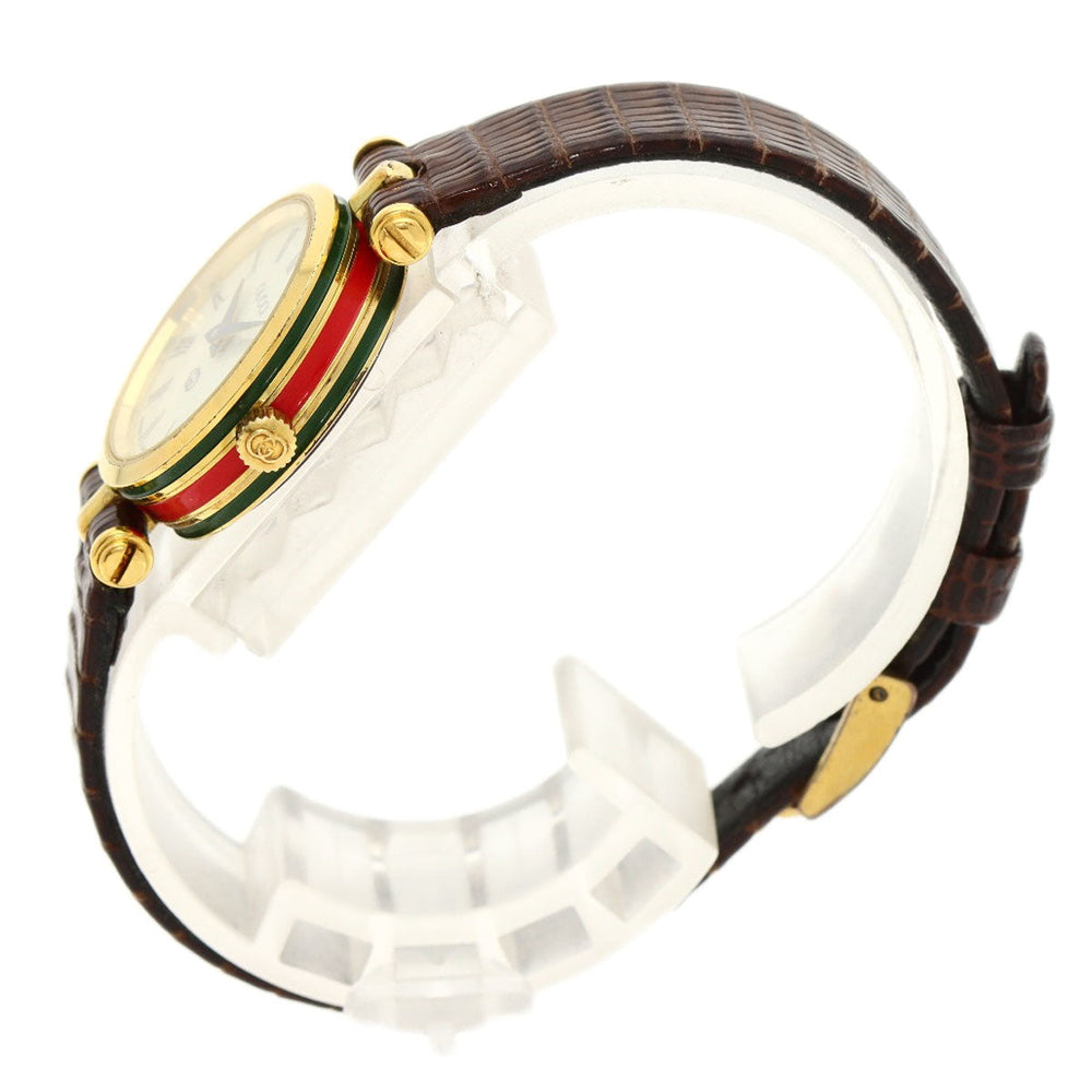 GUCCI Watches Quartz Gold Plated, Leather gold Sherry line Ivory dial Women Used Authentic