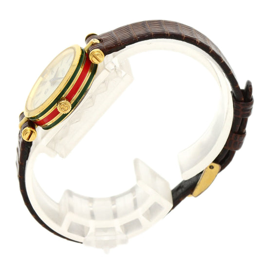 GUCCI Watches Quartz Gold Plated, Leather gold Sherry line Ivory dial Women Used Authentic