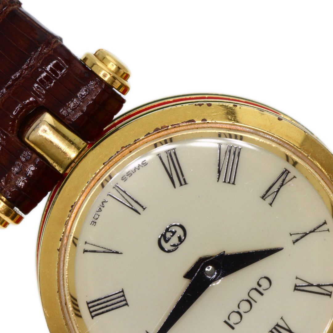 GUCCI Watches Quartz Gold Plated, Leather gold Sherry line Ivory dial Women Used Authentic