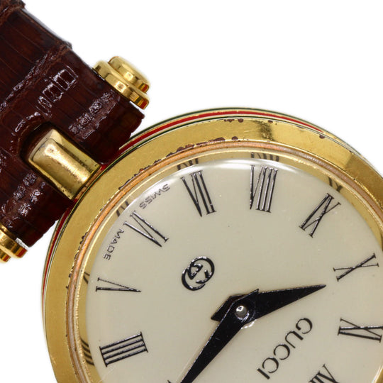 GUCCI Watches Quartz Gold Plated, Leather gold Sherry line Ivory dial Women Used Authentic