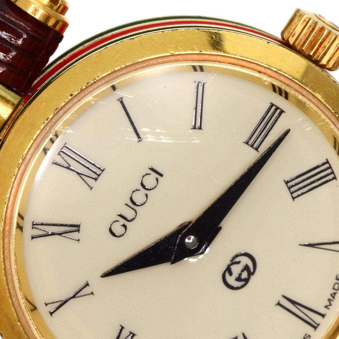 GUCCI Watches Quartz Gold Plated, Leather gold Sherry line Ivory dial Women Used Authentic